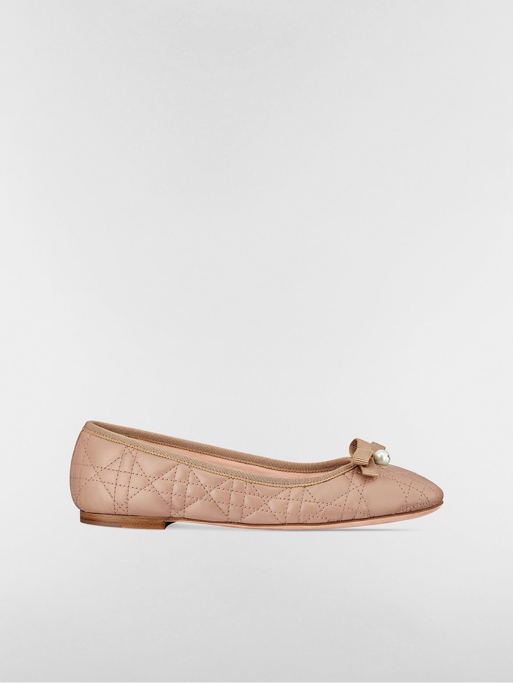Dior Quilted Blush Pink Ballet Flats with Pearl Bow